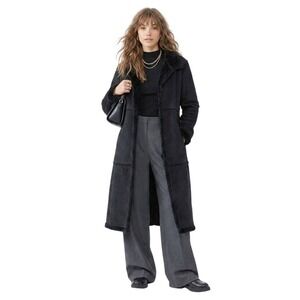 Vintage Centigrade Shearling Style Faux Suede Overcoat Black L